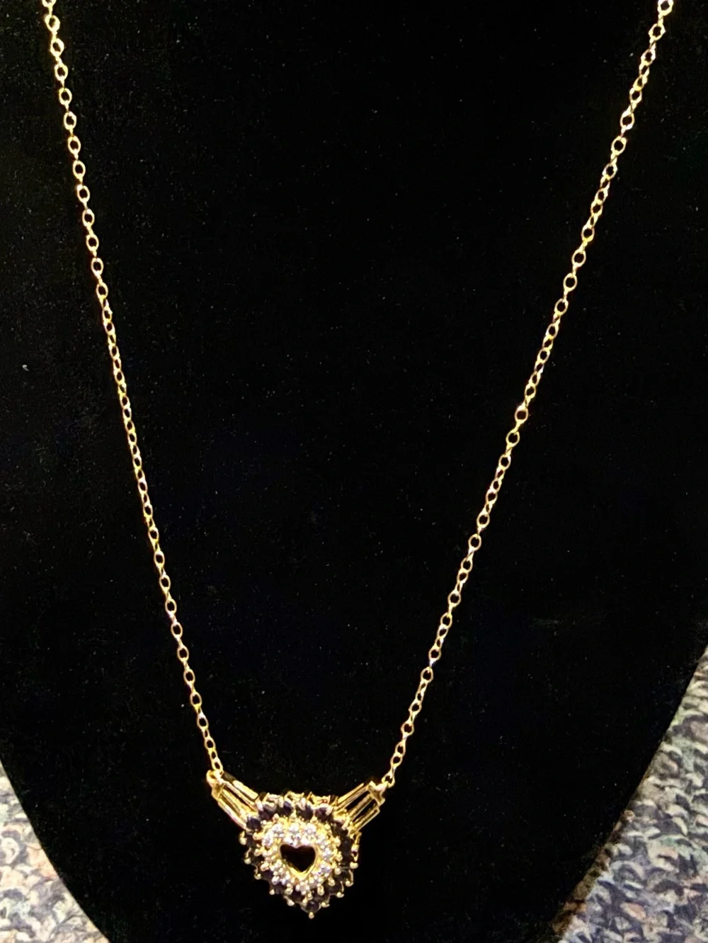 18K Gold Over Sterling Silver AAA Sapphire & Diamond Jeart Necklace 5.12 CTW 17”